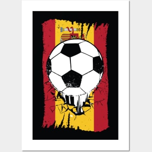 Vintage Spanish Flag with Football // Spain Soccer Posters and Art